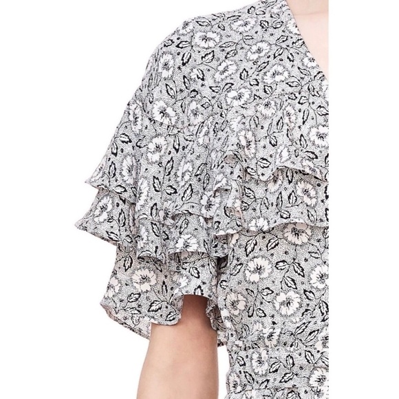 REBECCA TAYLOR Sweet Briar Black White Floral Silk Ruffled Dress Tie Waist 8 - Picture 6 of 14